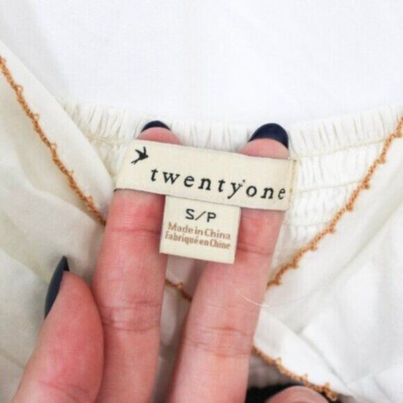 Forever 21 Y2K 90s White Black Tan Cami Babydoll Cotton V-Neck Top Small - Picture 7 of 10